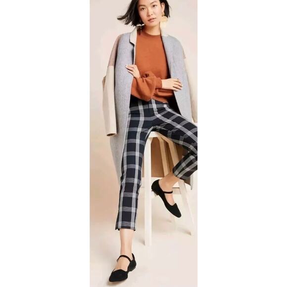 Anthropologie The Essential Slim Trousers  black plaid Pants Size 6 - Picture 1 of 9